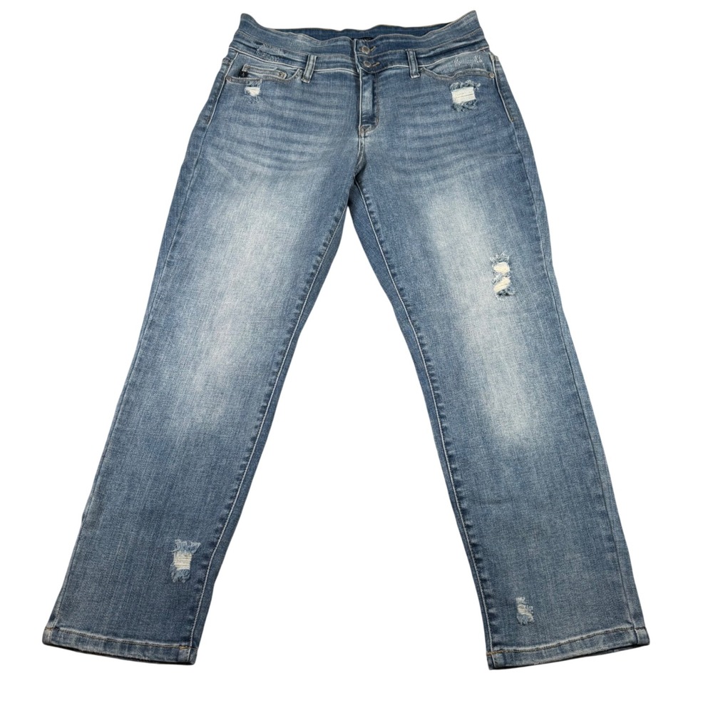 Judy Blue Relaxed Fit Jeans Womens 15/32 (FITS 32x27) Blue Distressed High Rise